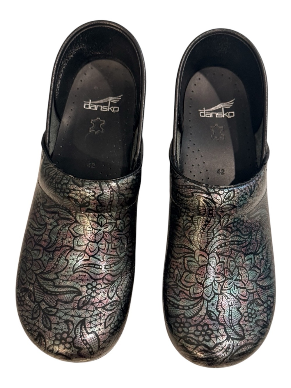 Dansko Iridescent Floral Black Professional Clogs